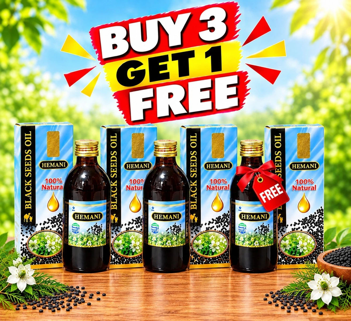 4x125ml Black Seed Oil - Hemani 100% Pure Cold Pressed Nigella Sativa